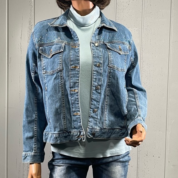 *Sunburst by Morning Sun Rhinestone Butterfly Denim Jean Jacket Sz M - Picture 6 of 17